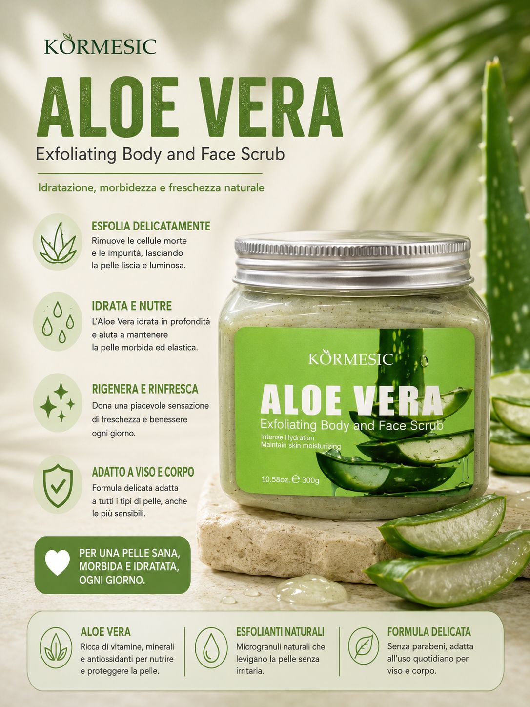 Körmesic Aloe Vera Exfoliating Body and Face Scrub 300g